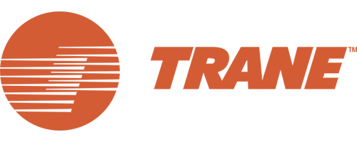 Trane logo in bold orange, symbolizing high-quality air conditioning and heating solutions for residential and commercial HVAC systems